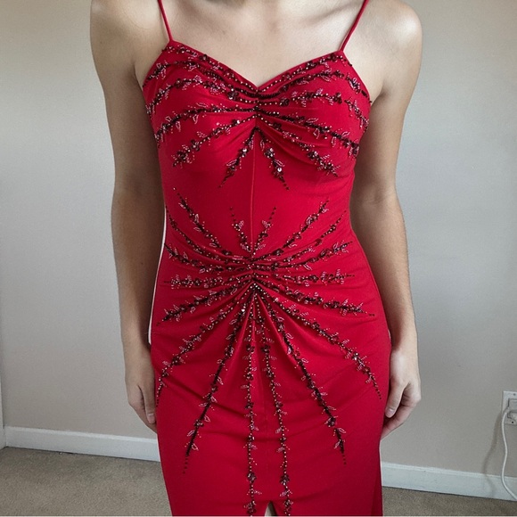 Jessica Red Embellished Prom Midi Dress - Picture 4 of 7
